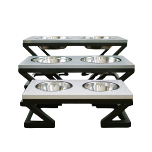 Bols doubles modernes en acier inoxydable avec couvercle en bois, cadre en métal noir, 2-en-1, réglables et portables pour chiens, chats et petits animaux - Product Image 1