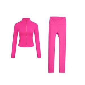 Ensemble de survêtement athlétique deux pièces pour femme, ultra-extensible, 100 % coton, respirant, en molleton écologique réversible, style hip-hop, hiver, 220g - Product Image 3