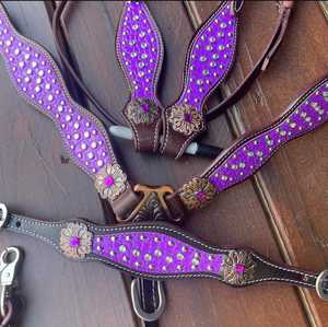 Ensemble de luxe de têtière et de collier de poitrail pour cheval en cuir véritable, couleurs assorties, taille personnalisable, design magnifique, fait main - Product Image 4