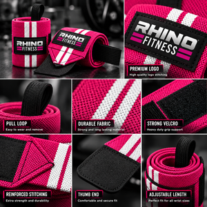 ผ้าพันข้อมือ RHINO FITNESS สีชมพู ทำจากผ้าฝ้าย สำหรับมือซ้าย พร้อมแถบตีนตุ๊กแกสำหรับยกน้ำหนัก - Product Image 5