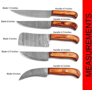 Juego de cuchillos de cocina de acero de Damasco de 5 piezas con mangos de madera, cuchillas afiladas hechas a mano de 67 capas para carne, frutas y verduras - Product Image 3