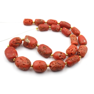 Perles de corail rouge naturel italien, lisses, en forme de tube, longueur 16 pouces, pierres de corail méditerranéen, taille 13x9 mm à 20x14 mm - Product Image 1