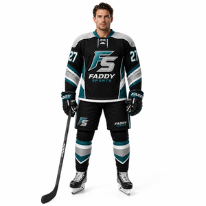 Ensemble d'uniformes de hockey sur glace personnalisés par sublimation, tenue d'entraînement professionnelle pour équipe, maillot de hockey respirant en maille avec chaussettes, vente en gros - Product Image 3