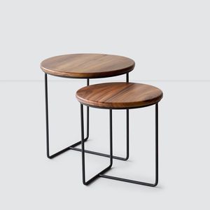 Modern Round Wood Coffee <b>Table</b> With Steel Frame Industrial Design Living Room Furniture - Product Image 5