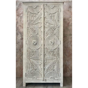 Luxury Handcrafted Solid Wood 2 Door <b>Wardrobe</b> Ornate Botanical Carving Premium Finish Armoire - Product Image 5