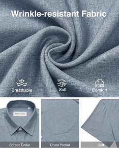 เสื้อเชิ้ตผ้าลินินผู้ชาย แขนสั้น ติดกระดุม ไม่ยับง่าย สวมใส่สบาย เหมาะสำหรับวันหยุดพักผ่อน ชายหาด ฤดูร้อน เสื้อน้ำหนักเบา - Product Image 5