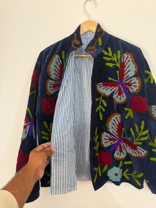 New Fresh Look <b>Velvet</b> Suzani Embroidered Butterfly Jacket Boho Floral <b>Coat</b> Handmade Festival Outerwear Classic Statement Layer - Product Image 4