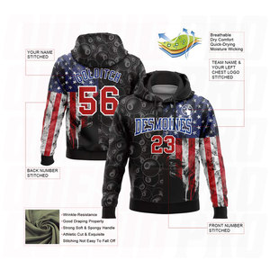 Sudadera con Capucha Deportiva Personalizada con Bordado 3D de la Bandera Americana en Negro, Rojo y Azul Rey para Billar y Snooker - Product Image 2
