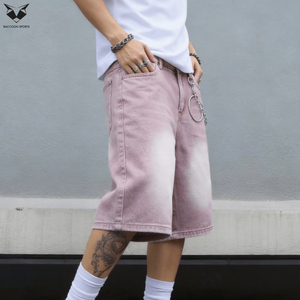 Light Color Knee Length Oversized Straight Knitted Denim Jorts Mens Streetwear Casual Summer Eco-Friendly Custom Logo Relaxed - Product Image 2
