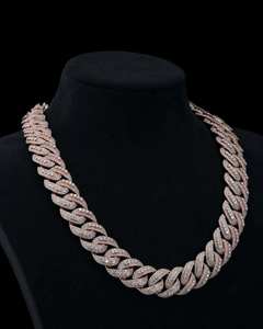 Bracelet chaîne et maillons unisexe en argent 925 plaqué or avec moissanite taille brillant ronde sertie griffe croisée, style Hip Hop pour soirée - Product Image 1