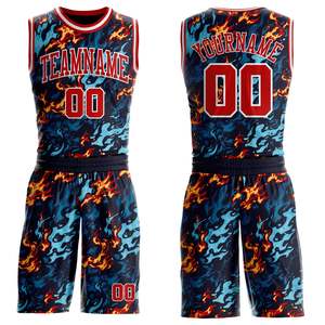 Custom Red Blue Basketball Uniform Set Recycled Polyester Anti-Bacterial Mesh OEm Sublimation Team Jersey Shorts - Product Image 5