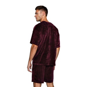 High Quality Custom Men's 100% Wool Velour <b>T</b>-<b>Shirt</b> Short Set Summer Formal Breathable Embroidered Plain Design Stand <b>Collar</b> - Product Image 5