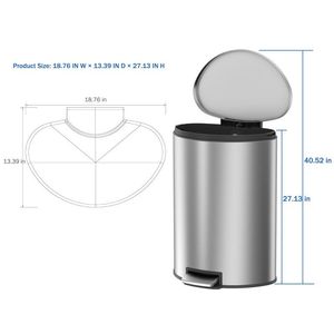Poubelle semi-ronde en acier inoxydable de 14,5 gallons avec couvercle à fermeture douce pour la cuisine et les espaces publics - Product Image 6