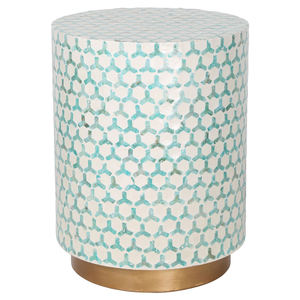 Decorative Honeycomb Grid Inlaid <b>Stools</b> Mother of Pearl Handcrafted Round Mosaic Plant Stand With Unique Shell Texture - Product Image 2