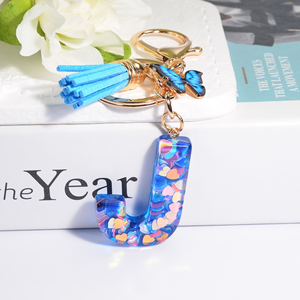 New Resin Blue Heart Sequined A-Z <b>Initial</b> Letter Key <b>Chain</b> Butterfly Tassel Letter Charm Keychain for Bag Key Backbag - Product Image 3