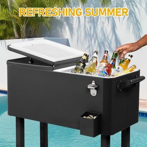 80 Qt Insulated Freezer Cart <b>Cooler</b> Box Black Cabinet with Leg Tubes Iron <b>Material</b> Rectangular with Drain Pipe - Product Image 1