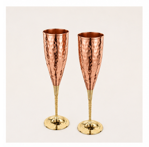 Handcrafted Hammered Pure Copper Champagne Flutes With Elegant Brass Stem Shatterproof Metal <b>Wine</b> <b>Goblet</b> Set For Luxury Hotel - Product Image 5