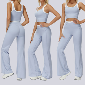 Yoga Crop Top and Flare <b>Pants</b> Set Fashionable Gym Wear 2 Piece Athletic Outfit for Yoga Fitness Sports Activities for Women - Product Image 3