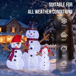 Set di 3 Decorazioni Natalizie da Giardino Pre-Illuminate USB e AC, Famiglia di Pupazzi di Neve 4FT 3FT 2FT con 270 LED Bianchi - Product Image 6