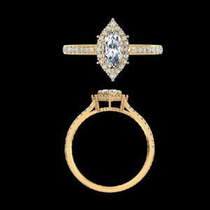 แหวนหมั้นเพชรทรงมาร์คีส์สุดหรู พร้อมด้วยดีไซน์แบบฝังเพชรระยิบระยับและแบบพาเว่ ตัวเรือนทองคำเหลือง 14k 18k ดีไซน์สำหรับเจ้าสาวที่เหนือกาลเวลา - Product Image 1