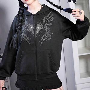 Sweat-shirt à capuche pour femme de qualité supérieure, orné de strass, doux et scintillant, style streetwear avec diamants, idéal pour l'hiver - Product Image 1