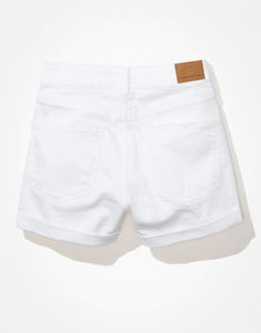 Shorts de mezclilla elásticos estructurados de peso medio para mujer con logo personalizado al por mayor, de tiro súper alto y cómodos - Product Image 6