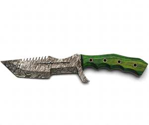 Couteau utilitaire à lame saillante en acier Damas artisanal, manche en bois Pakka vert, outil de forge DIY OEM Iron Crown - Product Image 2