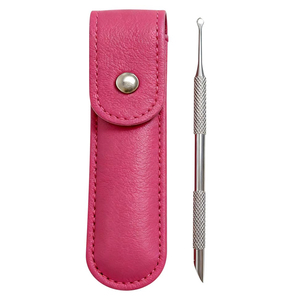 Pre-Treatment Cuticle Pusher, Stainless Steel Round Cuticle Pusher With PU Leather Pouch Professional Nail Cuticle Pusher <b>Tool</b> - Product Image 1