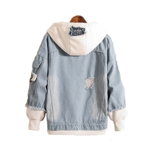 Stylish Men Fashionable Custom Men Jean Hoodie Jacket Casual Cotton Jacket With Patches - Product Image 2