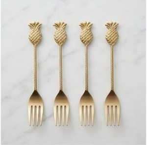 Ensemble de fourchettes au design ananas doré, finition mate, couverts fantaisie pour fêtes, compatibles lave-vaisselle, manche en métal - Product Image 1