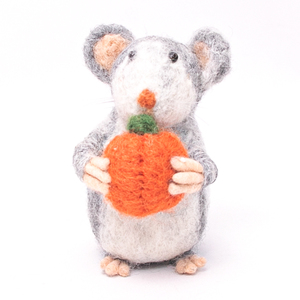 Ratón de Fieltro de Lana Hecho a Mano con Calabaza – Figura de Animal de Fieltro Tejido con Aguja, Decoración para el Hogar, Regalo - Product Image 1