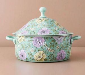 Olla de Metal Floral Premium con Tapa, Recipiente para Mantener la Comida Caliente, Plato para Servir con Diseño Impreso para Cocina, Comedor y Regalos - Product Image 6