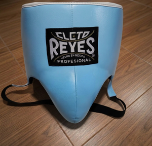 Kit de gants de boxe en cuir de vache véritable de style mexicain personnalisé, avec protège-nez / protège-joue, protège-tête et protège-glandes, bleu ciel - Product Image 5