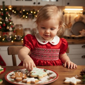 Vestido Geométrico Rojo Navideño para Bebés y Niñas, Ecológico, Transpirable, al por Mayor, Precio de Fábrica ODM OEM, Premium - Product Image 3