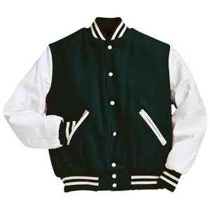 New <b>Men</b> American Letterman Baseball Team Varsity Jacket <b>Black</b> Wool <b>Real</b> Leather Sleeves Stand Front Canvas Waterproof Breathable - Product Image 5