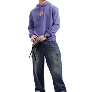Sudadera con Capucha Morada para Hombre, Logotipo de Estrella Bordado, Corte Regular, Informal, de Algodón French Terry, para Otoño, OEM 2026 - Product Image 3