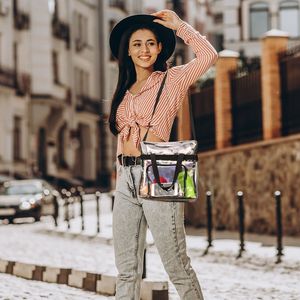 Women's Stadium Approved Clear Crossbody Shoulder Bag Transparent <b>Zip</b> Pouch <b>Tote</b> Handbag with 11LBS Load Capacity - Product Image 1