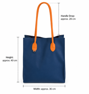 Beena's Blue PU Leather Fashion Solid <b>Tote</b> Bag with Orange Handles Button Closure <b>Gym</b> & Sport Daily Use Shoulder Length - Product Image 2
