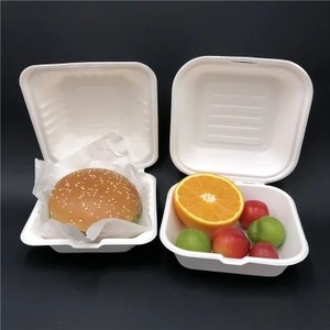 Wholesale 6x6 Inches Square Bagasse Food Boxes Biodegradable Hinged Food Meal Microwave Safe Box Fries Clamshell <b>Container</b> - Product Image 1