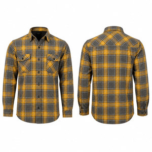 OEM High Quality Yellow Black <b>Checkered</b> Men Casual Long Sleeve Shirts Low MOQ Trucker Plaid <b>Jacket</b> Top Cheap Price Flannel Shirt - Product Image 1
