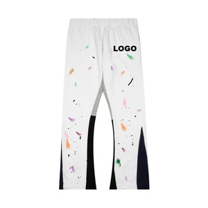 High Quality 100% Cotton Fleece Mens <b>Joggers</b> Street Wear Style Custom Print Wide Leg Baggy Fit Casual <b>Stacked</b> Flared Sweat Pants - Product Image 1