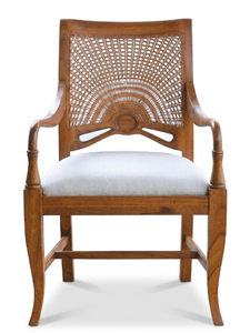 Chaise de salle à manger de luxe en bois massif traditionnel avec coussin en tissu et dossier en rotin - Product Image 2