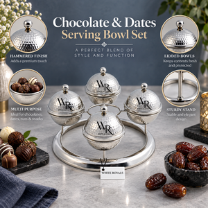 Ensemble de plats de service de luxe avec des bols en métal martelé et un support rond pour les dattes, les fruits secs, les chocolats, les noix, les collations, les bonbons - Product Image 5