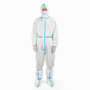 Combinaison de protection blanche avec capuche et bordure bleue, combinaison intégrale pour vêtements de travail de sécurité - Product Image 2