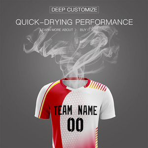 Camiseta de Fútbol Personalizada para Aficionados y Jugadores, Nueva Temporada, Roja y Blanca, Cuello Redondo, Manga Corta, 100% Poliéster Transpirable - Product Image 6