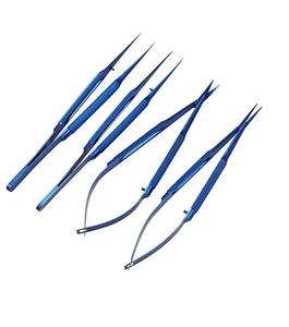 Kit d'instruments chirurgicaux ophtalmiques de haute qualité en acier inoxydable et titane bleu, comprenant un porte-aiguille, des ciseaux et des pinces pour microchirurgie - Product Image 2