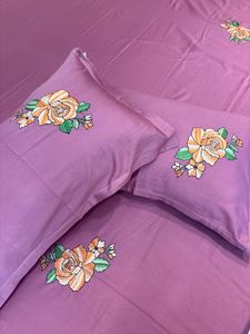 Rose Floral Design Wine Color Embroidered Cotton Bedsheet <b>Set</b> Soft Luxury <b>Bedding</b> <b>Set</b> Queen Size High Quality - Product Image 2