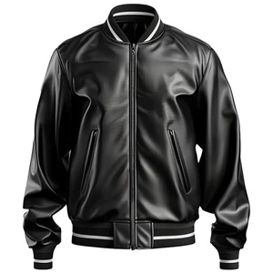 Veste en cuir pour homme noir avec col montant et logo avant-Hiver - Product Image 1