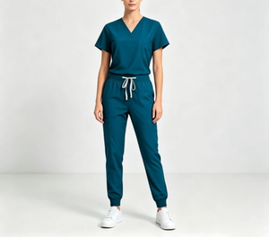 Scrubs <b>Sets</b> Unisex Solid Quick-Dry Breathable Short Sleeve V-Neck Top Tapered Work Pants Medical <b>Doctor</b> Uniform Pockets - Product Image 5