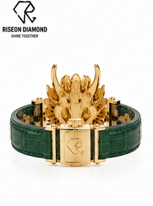 Pave Lab Grown Diamond Dragon Head <b>Bracelet</b> <b>Ruby</b> Eyes Green Alligator Leather Strap Luxury Mens Statement Jewelry Gift - Product Image 2